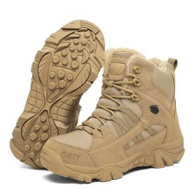 Men's Export Winter Camping Combat Military Fleece-lined Warm Snow Outdoor Climbing Boots Training Shoes (Option: Beige-41)